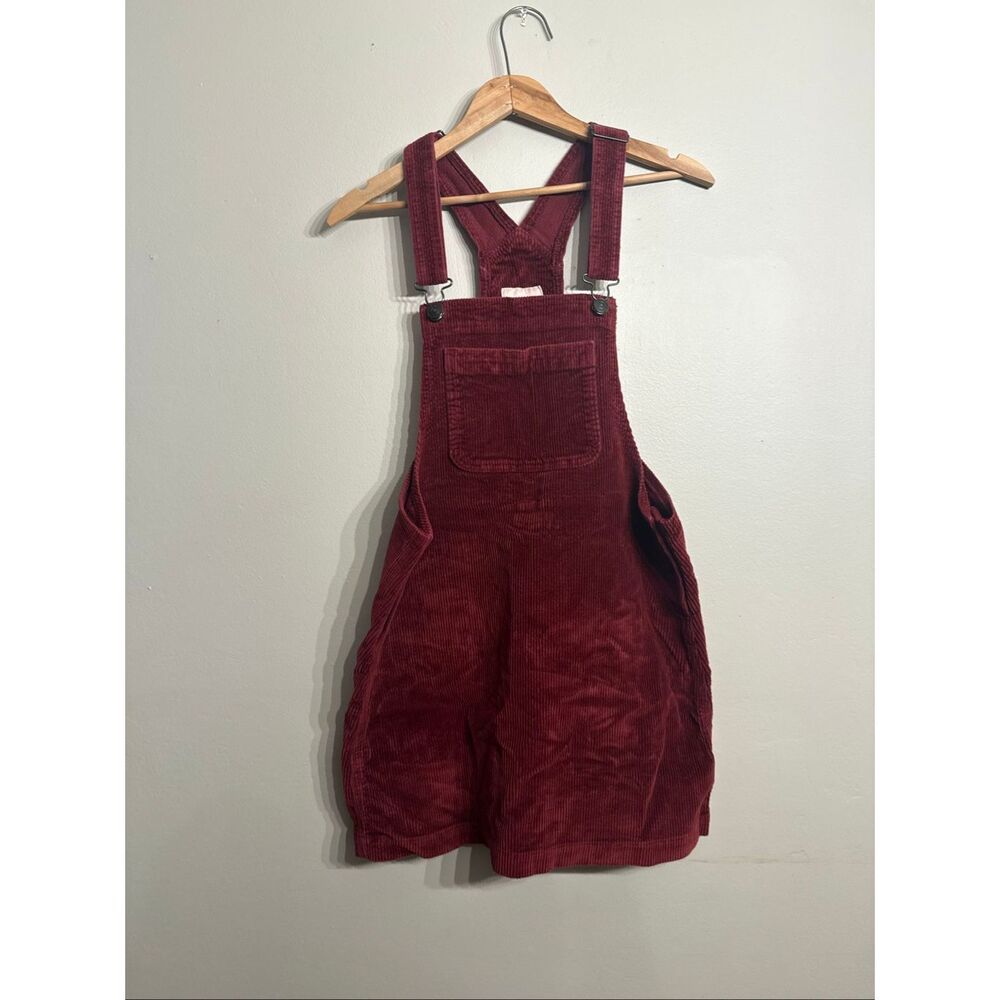 American Eagle Burgundy Corduroy Square Neck Overall Mini Dress Size Medium